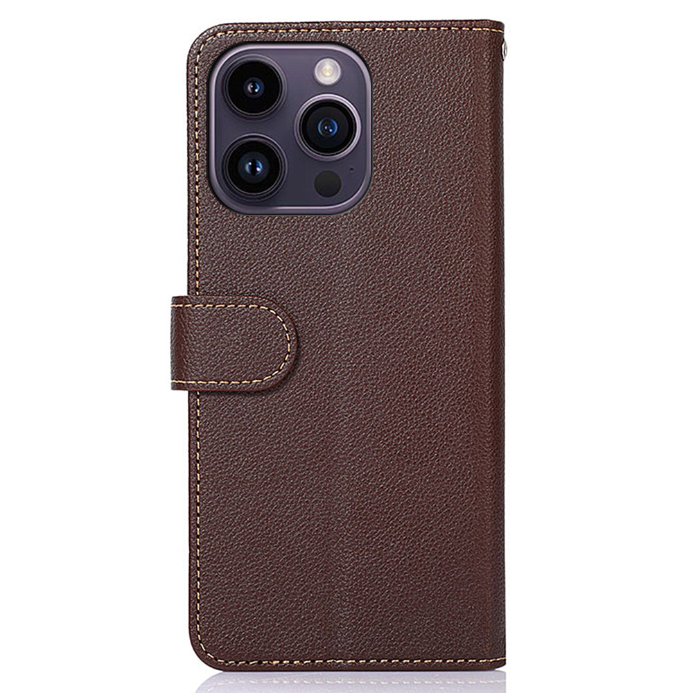Uniqkart For iPhone 15 Pro Anti-Scratch RFID Blocking Leather Case Stand Wallet Litchi Texture Phone Cover - Brown Uniqkart For iPhone 15 Pro Anti-Scratch RFID Blocking Leather Case Stand Wallet Litchi Texture Phone Cover - Brown